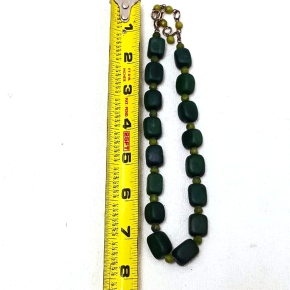 VNT RARE JADE Square Bead Necklace 925 Silver Dark Green + Light Green Beveled - Picture 14 of 14